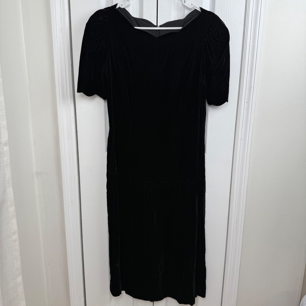 Vtg Patty-O'Neil USA Black Velvet‎ Puff Sleeve Cocktail Dress 8 Union Made Goth